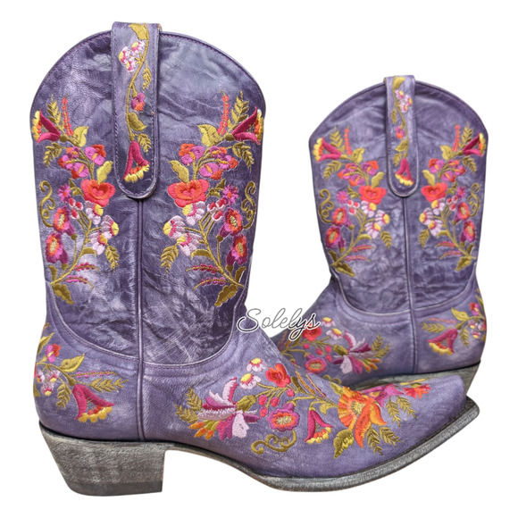 Old Gringo Jasmine Floral Embroidered Purple Leather Snip Toe Western Boots 10B - Picture 9 of 9